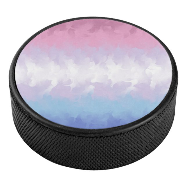 Boho Pastel Fluffy Abstrakt Bigender Pride Flag Eishockey Puck (3/4)