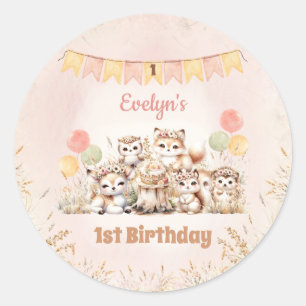 Boho Pastel Girl 1. Geburtstag Runder Aufkleber