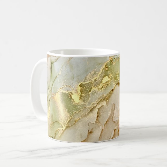Boho Pastel Green Beige Gold Kaffeetasse (Vorderseite Links)
