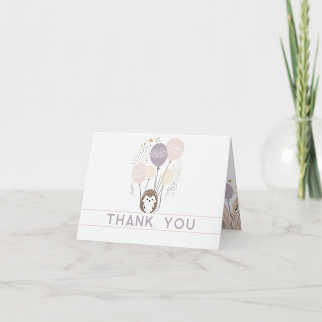 Boho Pastel Igel und Balloons Danke Karte (Vorderseite)