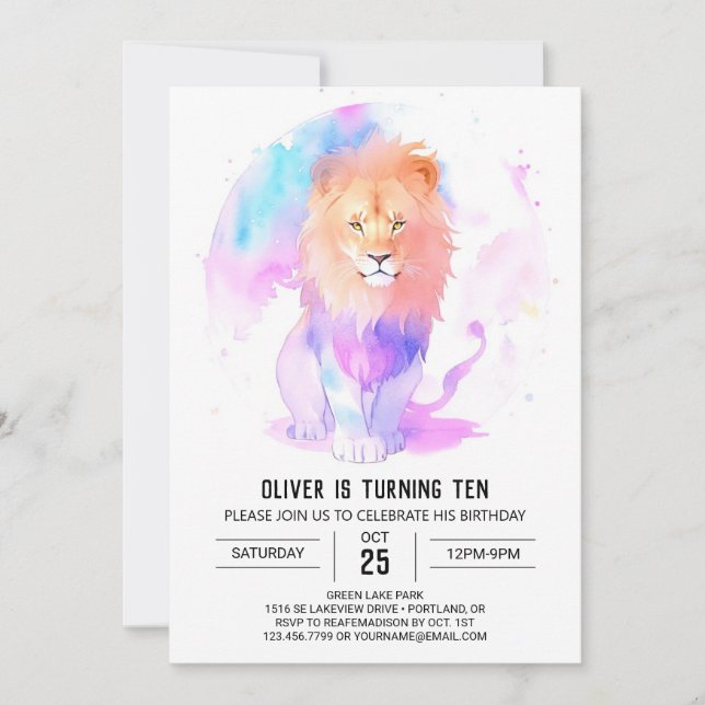 Boho Pastel Lion Birthday Einladung (Vorderseite)