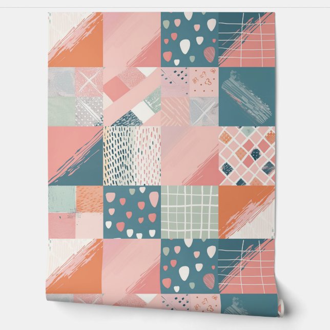 Boho Pastel Patchwork Nahtloses Muster Tapete (Abrollen)