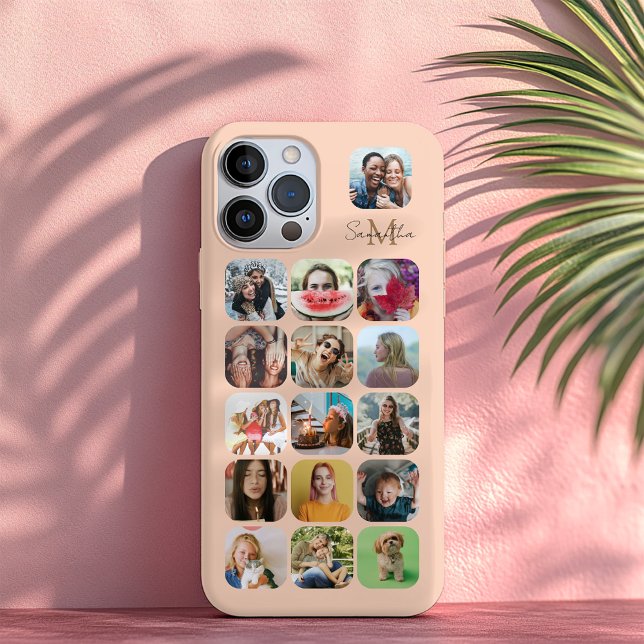 Boho Pastel Peace 16 Foto Collage & Monogram iPhone Hülle (Von Creator hochgeladen)