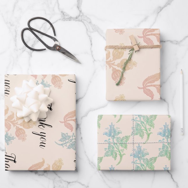 Boho Pastel Peach Floral Wedding Geschenkpapier Set (Vorderseite)