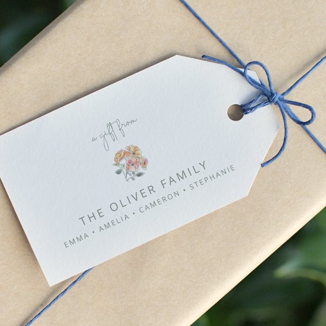 Boho Pastel Peach Wasserfarben Blumenname von Geschenkanhänger (Von Creator hochgeladen)