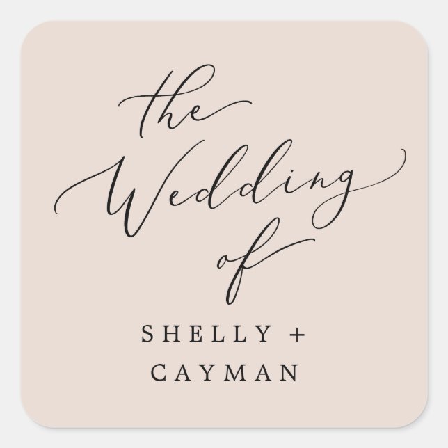 Boho Pastel Peach Wedding Umschlag Aufklebers Quadratischer Aufkleber (Vorderseite)