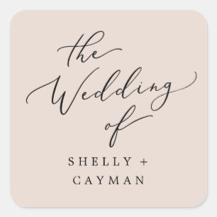 Boho Pastel Peach Wedding Umschlag Aufklebers Quadratischer Aufkleber