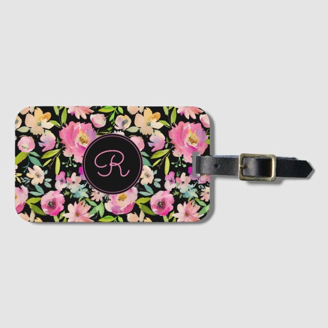 Boho Pastel Pink Floral Wasserfarbe Botanisch Gepäckanhänger (Vorderseite (Horizontal))