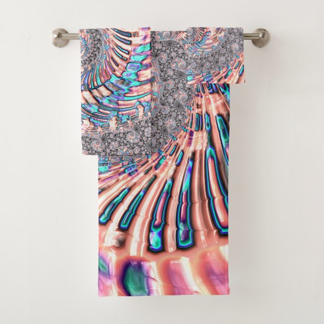 Boho Pastel Pink und Blue Spiral Abstraktes Frakta Badhandtuch Set (Insitu)
