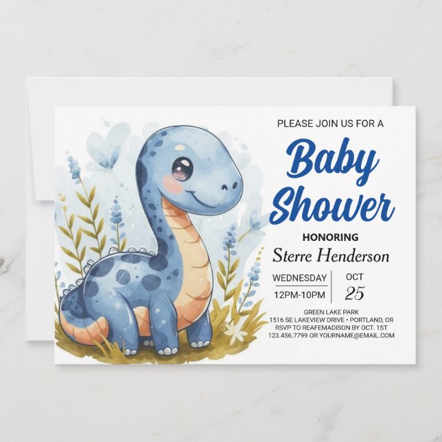 Boho Pastel Printable Dinosaur Boy Baby Dusche Einladung (Vorderseite)