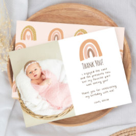 Boho Pastel Rainbow 1st Birthday Photo Thank You Einladung