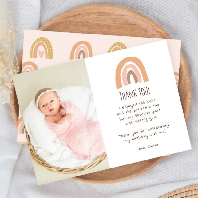 Boho Pastel Rainbow 1st Birthday Photo Thank You Einladung (Von Creator hochgeladen)