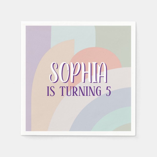 Boho Pastel Rainbow Birthday Serviette (Vorderseite)
