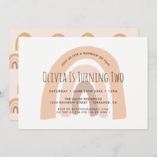 Boho Pastel Rainbow Zweiter Geburtstag Einladung