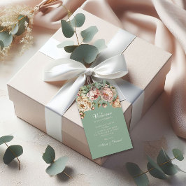 Boho Pastel Sage Green Blush Pink Peonies Wedding Geschenkanhänger