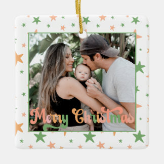 BOHO Pastel Star Muster Ein Foto Frohe Weihnachten Keramikornament