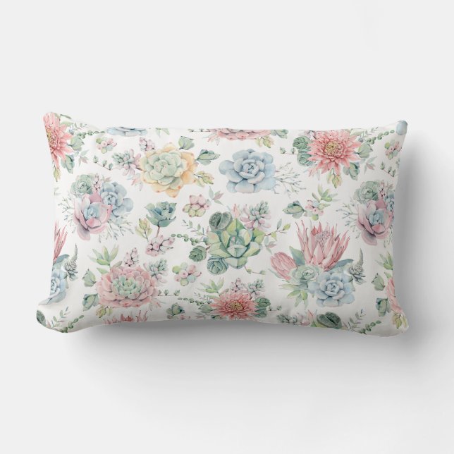 Boho Pastel Watercolor Succules Blumenmuster Lendenkissen (Vorderseite)