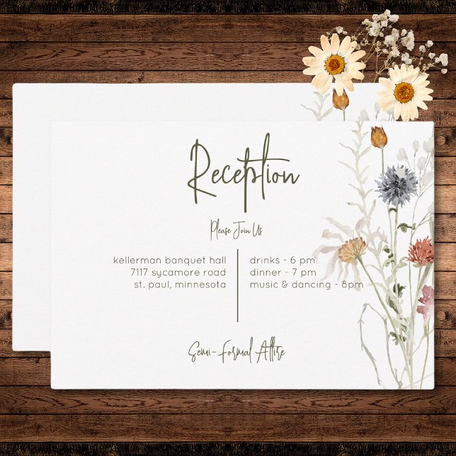 Boho Pastel Wildblumen Moderner Empfang Begleitkarte (Boho Pastel Wildflowers Modern Floral Reception Enclosure Card)