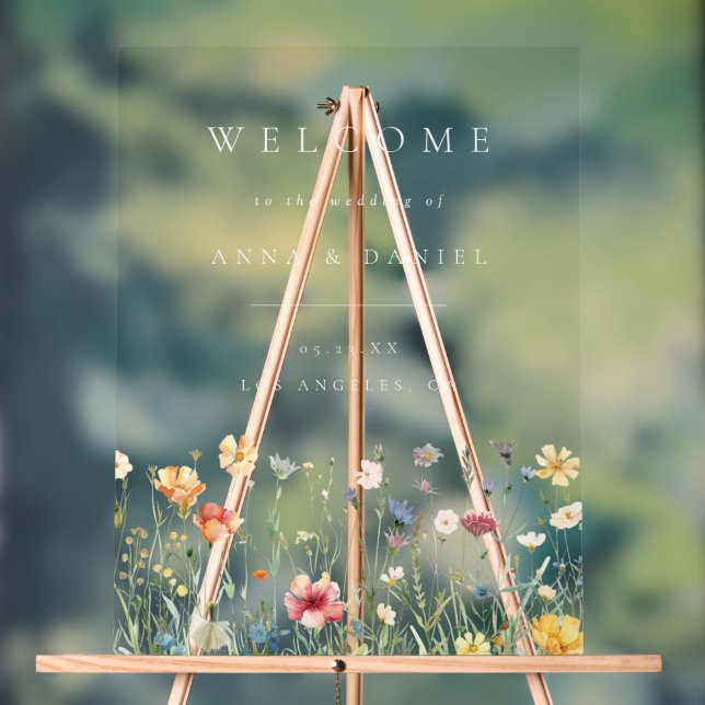 Boho Pastel Wildflower Wedding Welcome Acrylschild (Neutral)