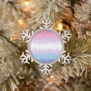 Boho-Pastell-Fluffig-Abstrakte Bigender-Stolz-Flag Schneeflocken Zinn-Ornament