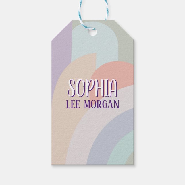 Boho-Pastell-Regenbogen Geschenkanhänger (Vorderseite)
