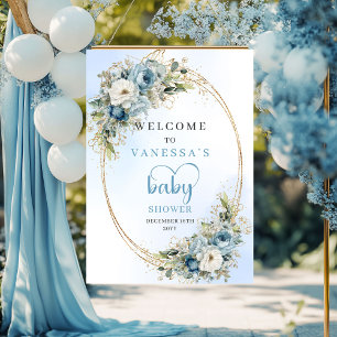Boho-Pastellblaue Blumeneukalyptus-Baby-Party  Poster