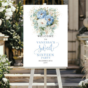 Boho-Pastellblaue Blumige Sweet 16 Willkommensschi Poster