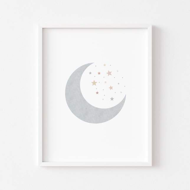 Boho Pastellmond und Sternenblauer Druck Poster (Von Creator hochgeladen)
