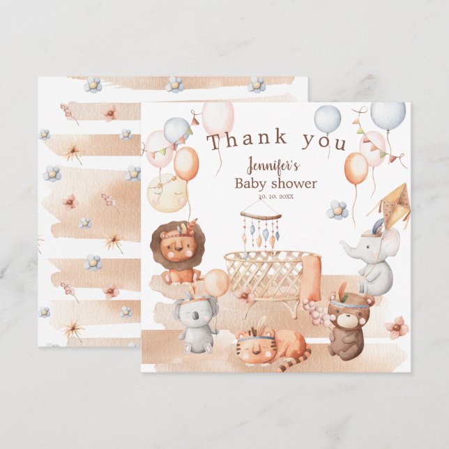 Boho Pastelltiere mobile Babydusche Danke (Vorne/Hinten)