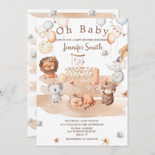 Boho pastelltiere mobile Babydusche Oh Baby Einladung