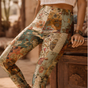Boho-Patchwork-Blumen-Vintage-Collage Leggings