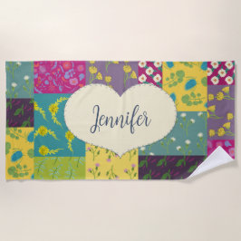 Boho Patchwork Quilt and Heart Shape Personalisier Strandtuch