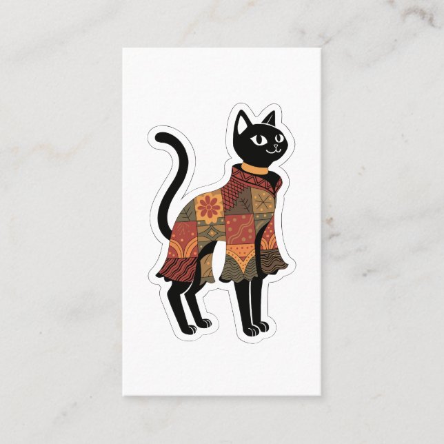 Boho-Patchwork-Schwarze-Katz-Grußkarte Visitenkarte (Vorderseite)