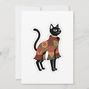 Boho-Patchwork-Schwarze-Katze-Grußkarte Einladung