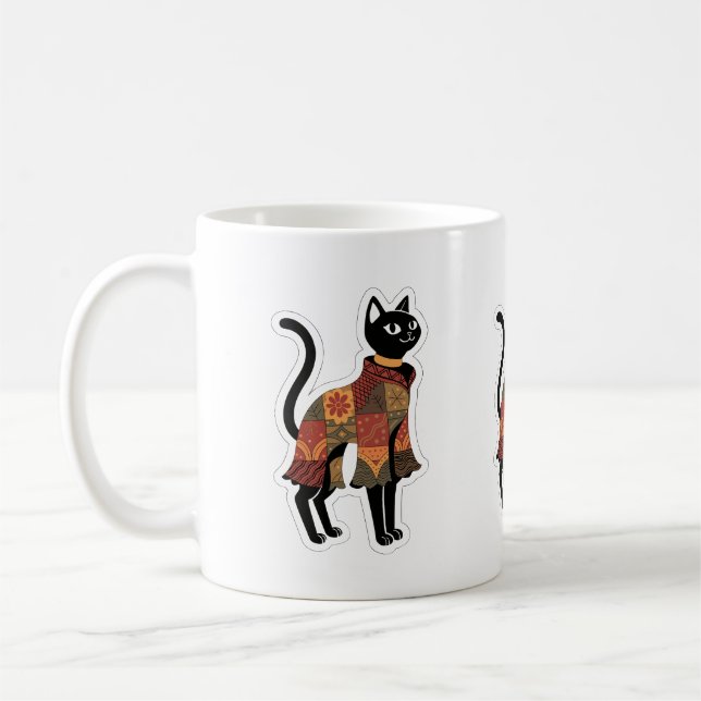 Boho-Patchwork-Schwarze-Katzen-Kaffeetasse Kaffeetasse (Links)