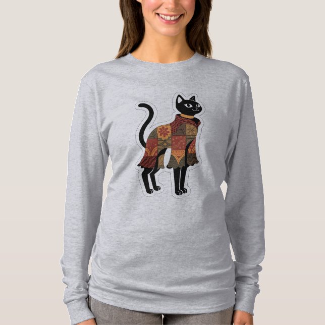 Boho-Patchwork-Schwarzkatze-Grafik-T-Shirt T-Shirt (Vorderseite)