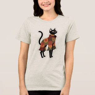 Boho-Patchwork-Schwarzkatze-Grafik-T-Shirt Tri-Blend Shirt