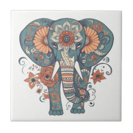 Boho Pattern Floral Elephant Fliese