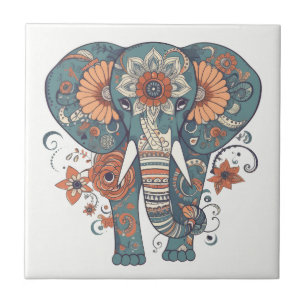 Boho Pattern Floral Elephant Fliese