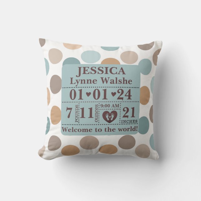 Boho Pattern Personalisierte Geburtsstaates Kissen (Vorderseite)
