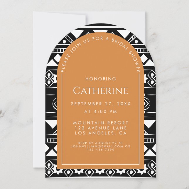 Boho Pattern Wedding Arch Orange Brautparty Einladung (Vorderseite)