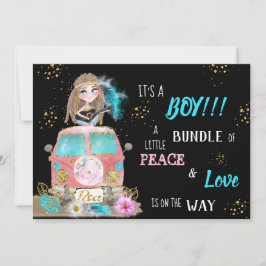 * Boho Peace & Liebe Hippie Car Bus Baby Boy Einladung