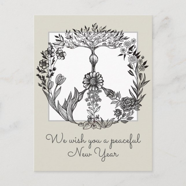 Boho Peace Sign Elegant Girly Cute Pretty Floral Postkarte (Vorderseite)