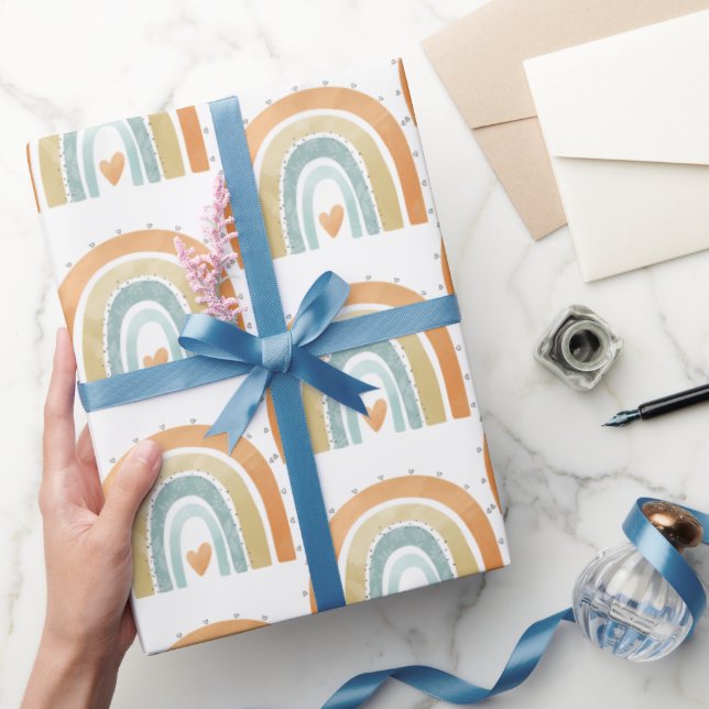 Boho Peach Blue Rainbow Baby Shower Baby Geschenkw Geschenkpapier (Schenken)