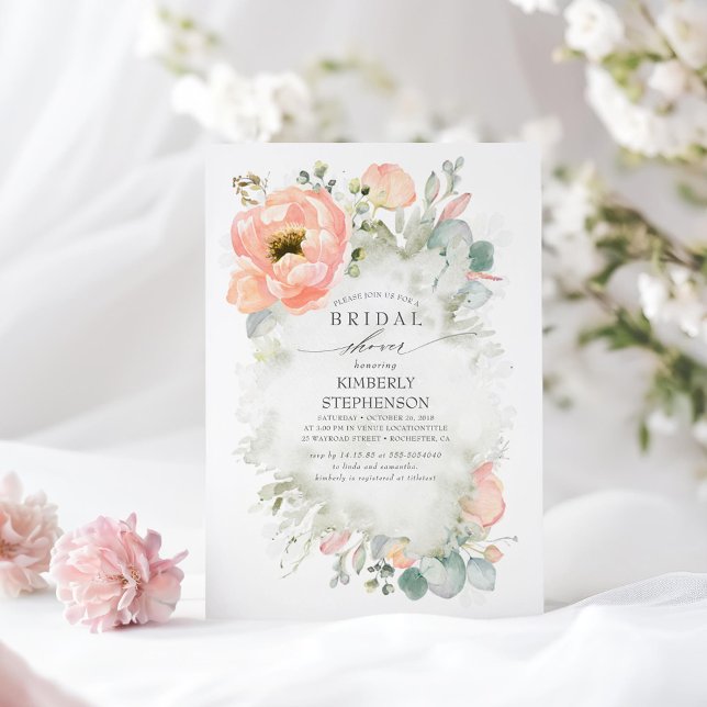 Boho Peach Blume Elegantes Garden Brautparty Einladung (Floral Romantic Bridal Shower Invitations)