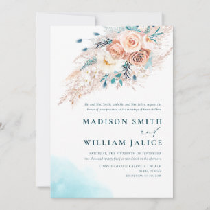 Boho Peach Blush Blume Wasserfarben feierliche Hoc Einladung