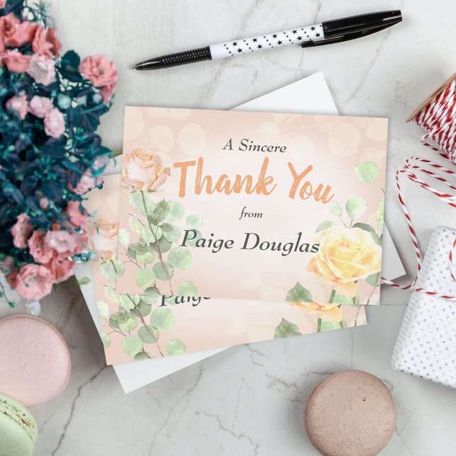 Boho Peach Dusty Pink Floral Eukalyptus Foliage Karte (graduation party graduate thank you card thanks stationary peach pink roses flowers botanical)