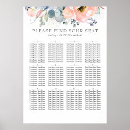 Boho Peach floral Dusty Blue Wedding Chart Poster