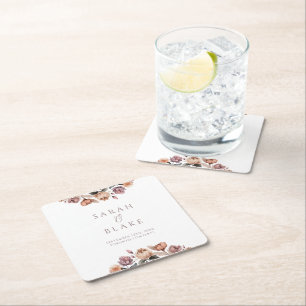 Boho Peach Floral Garden Wedding Gefallen Rechteckiger Pappuntersetzer