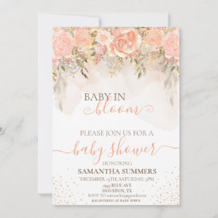 Boho Peach in Bloom Blume Babydusche Einladung